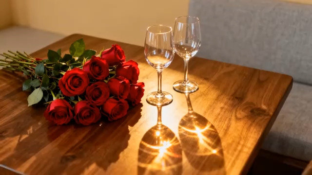  浪漫玫瑰与酒杯特写1419#横屏 	 