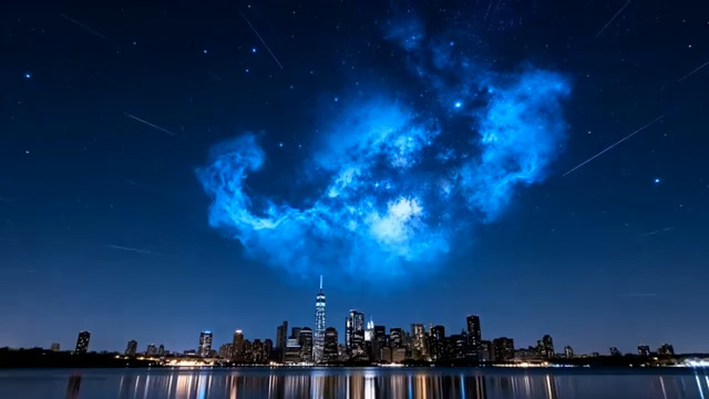  蓝色星云下的城市夜景1410#横屏 	 