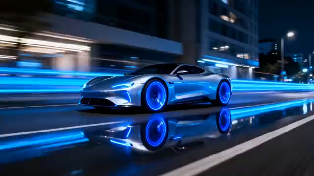 蓝色跑车城市夜景行驶1399#横屏 	 