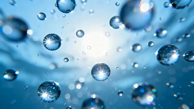  蓝色水面气泡特写1404#横屏 	 