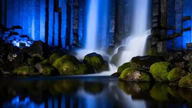  蓝色灯光瀑布流水1387#横屏 	 