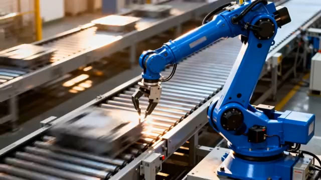  蓝色机械臂工厂作业1394#横屏 	 