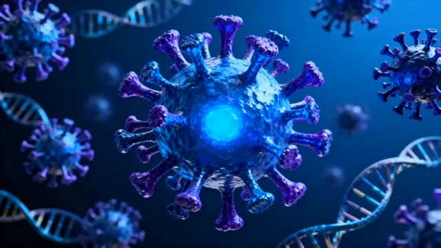  蓝色病毒与DNA双螺旋1384#横屏 	 - 