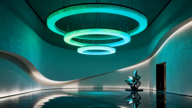  蓝绿色环形灯艺术空间1377#横屏 	 -