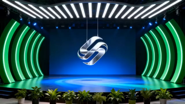  蓝绿科技舞台背景1376#横屏 	 - 