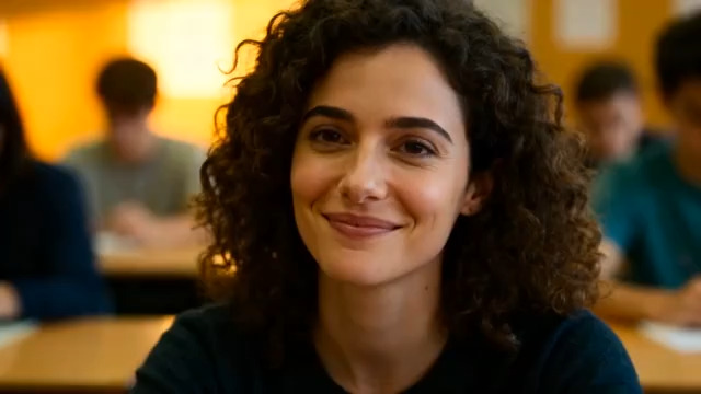  课堂上微笑的卷发女生1355#横屏 	 