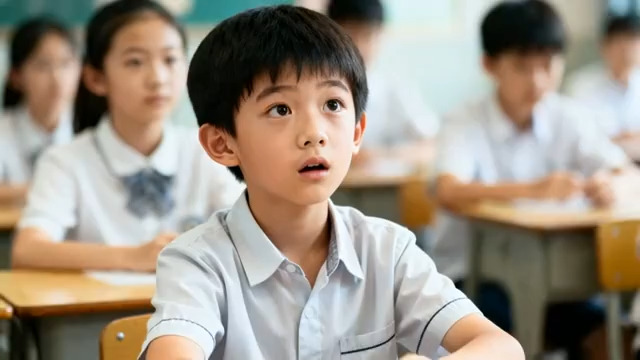  课堂上专注的小学生1356#横屏 	 
