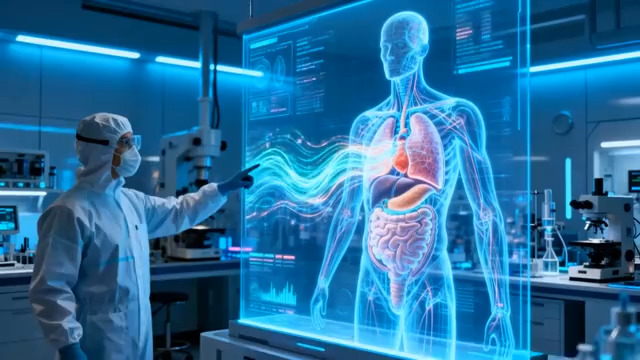  科学家操作3D人体器官模型1335#横屏 	 