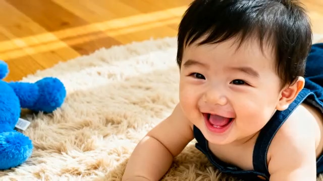  可爱宝宝爬行笑容特写1344#横屏 	 