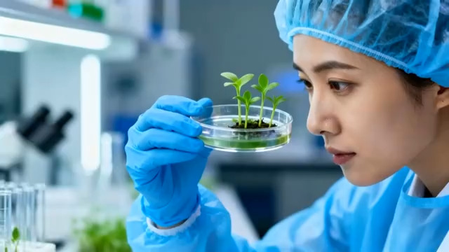  科研人员观察实验幼苗1341#横屏 	 