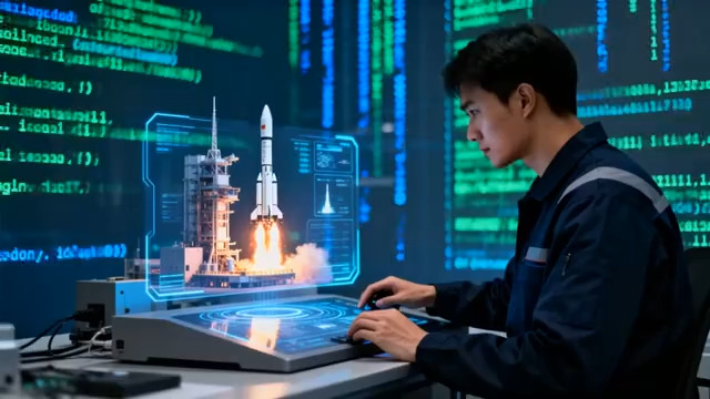  科技人员操控火箭发射1328#横屏 	 