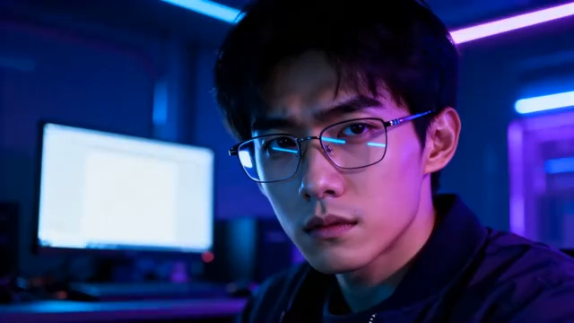  科技感眼镜男注视镜头1322#横屏 	 - 