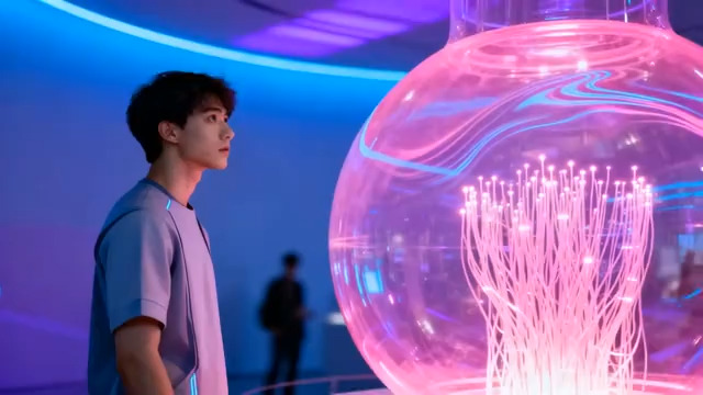  科技感少年与光影装置1316#横屏 	 