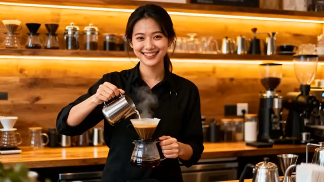  咖啡师手冲咖啡特写1298#横屏 	 