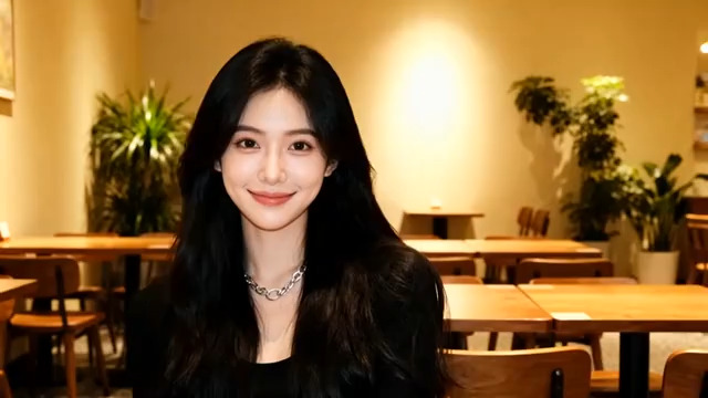  咖啡厅女生温柔微笑1299#横屏 	 -