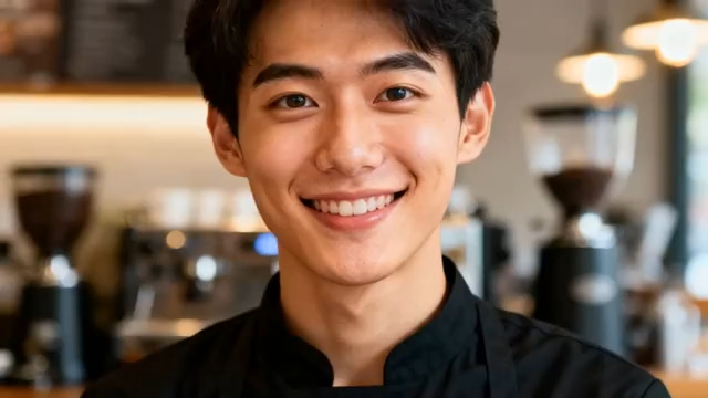  咖啡店男生微笑特写1291#横屏 	 