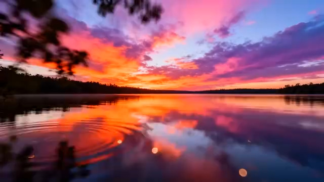  绝美湖面日落晚霞1286#横屏 	 