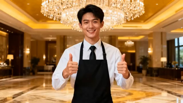  酒店服务生竖大拇指1266#横屏 	 