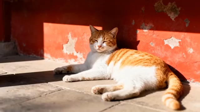  橘白猫晒太阳特写1275#横屏 	 