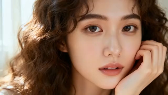  卷发女孩的温柔眼神1280#横屏 	 