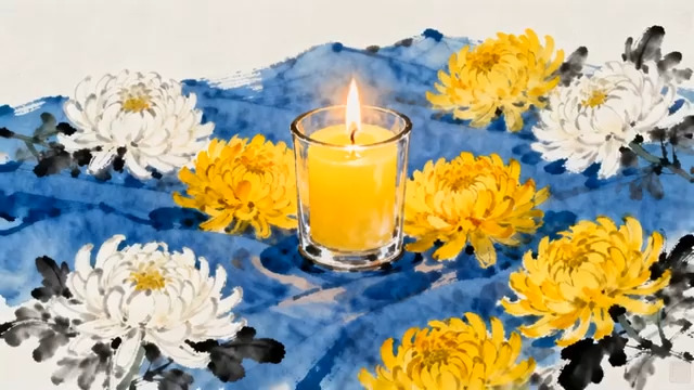  菊花与烛火缅怀背景1274#横屏 	 -