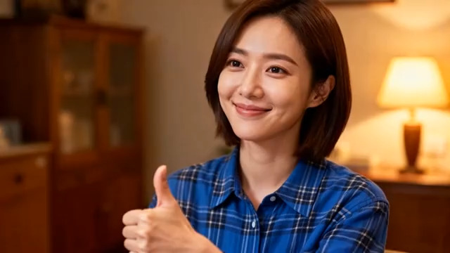  居家女性微笑竖大拇指1272#横屏 	 