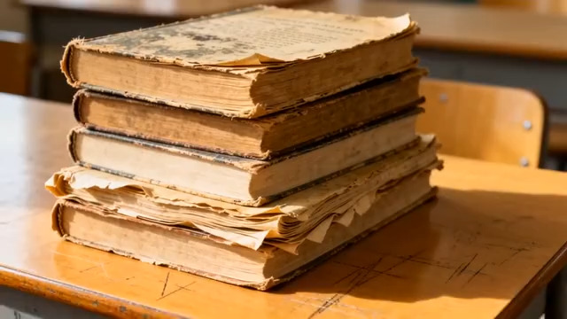  旧书堆叠 阳光书桌1270#横屏 	 