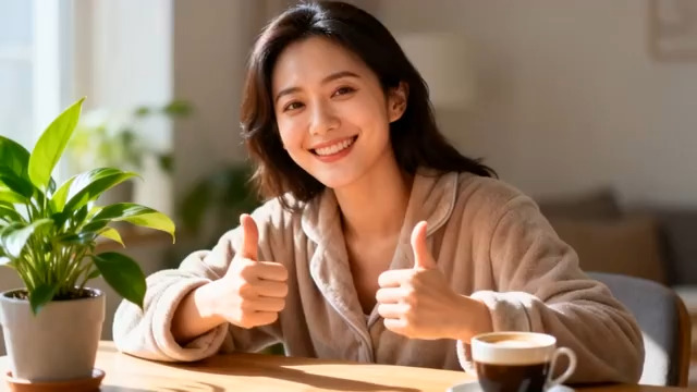  居家女性微笑点赞1271#横屏 	 