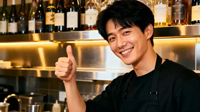  酒吧调酒师微笑点赞1259#横屏 	 