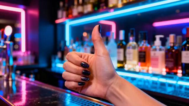  酒吧霓虹灯点赞手势1264#横屏 	 