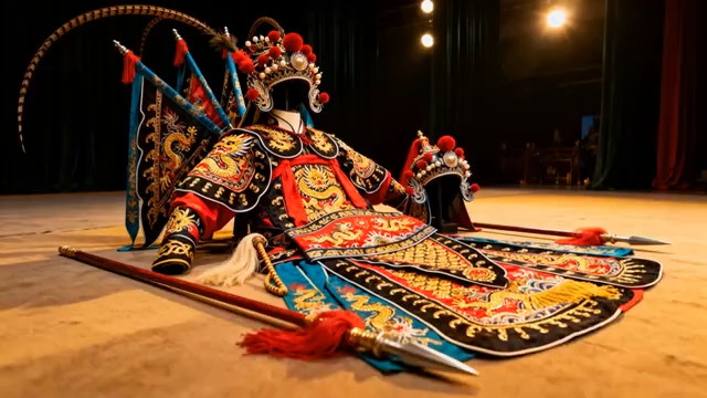  京剧武生靠旗坐地亮相1245#横屏 	 