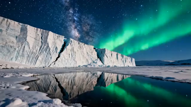  极光下的冰川夜景1042#横屏 	 