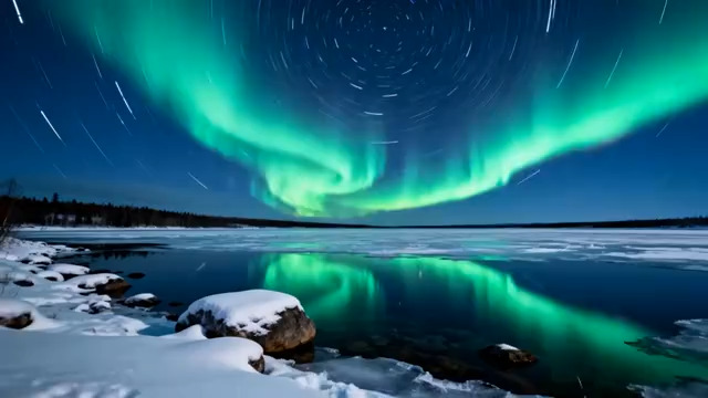  极光湖面延时摄影1034#横屏 	 - 