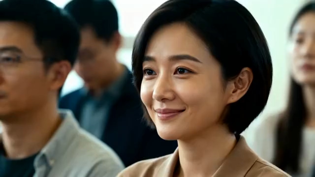  会议中微笑的职场女性1005#横屏 	 