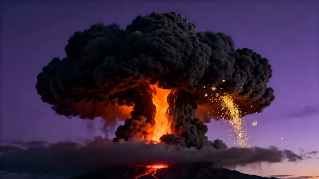  火山喷发蘑菇云动态1011#横屏 	 -