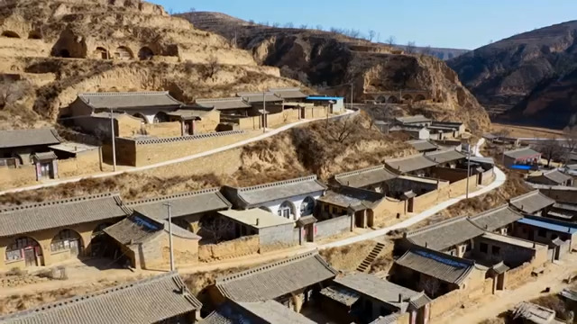  黄土高原窑洞村落航拍996#横屏 	 