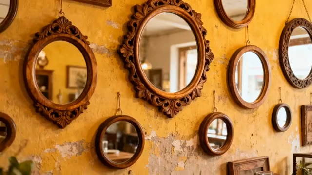  黄墙挂镜与镜中女子986#横屏 	 