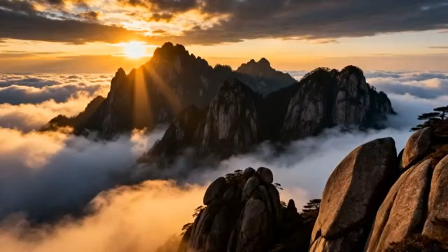  黄山云海日出壮丽景色990#横屏 	 -