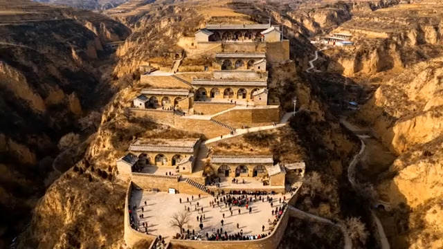  黄土高原古村落航拍992#横屏 	 