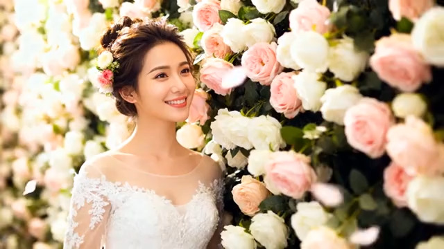  花墙前的微笑新娘967#横屏 	 