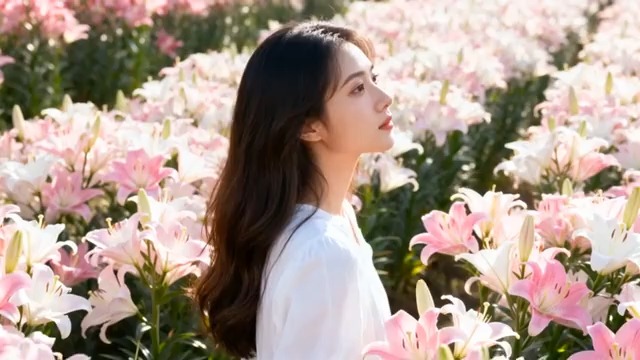  花海中的白衣少女966#横屏 	 