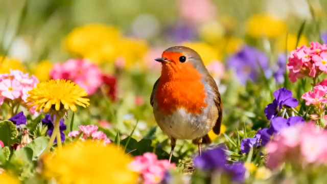  花丛中的知更鸟965#横屏 	 