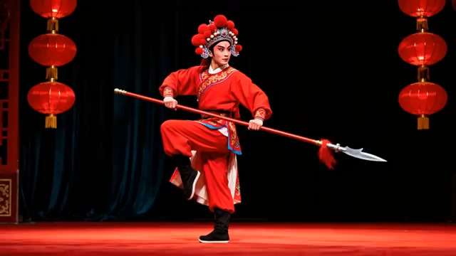  京剧武生红袍枪术表演1244#横屏 	 