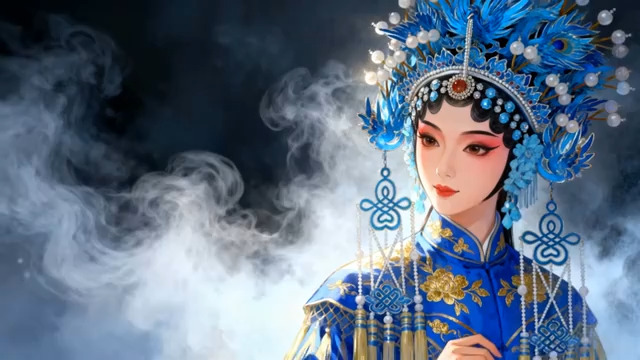  京剧花旦蓝袍戏曲人物1225#横屏 	 