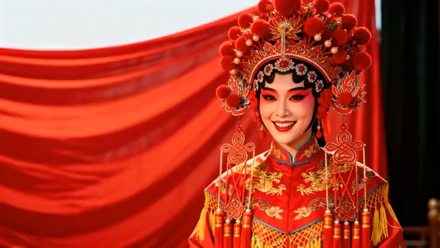  京剧花旦红绸背景特写1221#横屏 	 - 