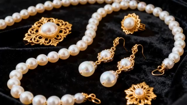  金色珍珠首饰套装展示1208#横屏 	 