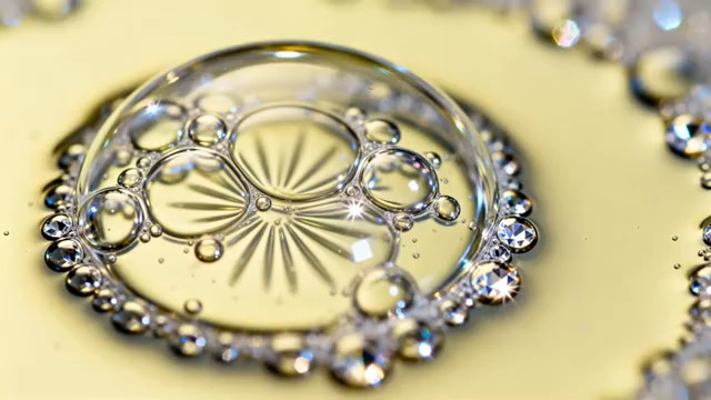  金色水面透明油滴特写1186#横屏 	 