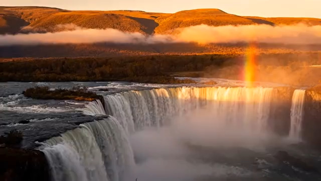  金色瀑布彩虹景观1167#横屏 	 