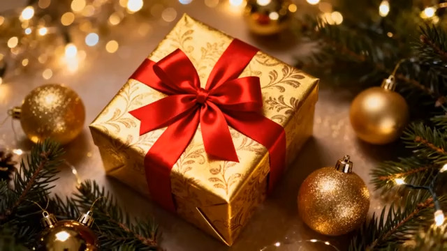  金色礼盒圣诞装饰1161#横屏 	 