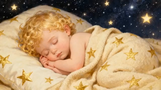  金色卷发婴儿熟睡1157#横屏 	 